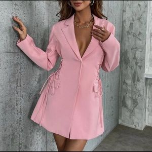 Lapel Collar Lace Up Side Flap Detail Blazer Dress